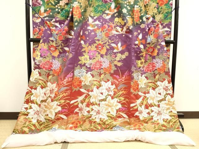 平和屋本店●色打掛　お引きずり　和装　婚礼　結婚式　花嫁　神社挙式　唐織　花鳥文　正絹　逸品　DABL4323cd