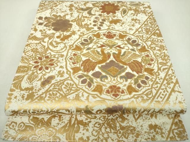 平和屋着物▼袋帯　螺鈿　鳳凰花文　金彩　正絹　逸品　DABL5008ps