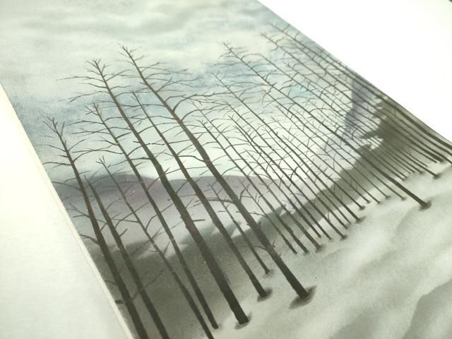 平和屋着物▼太鼓柄袋帯　作家物　手描き　木立　引箔　正絹　逸品　DABL5017ps