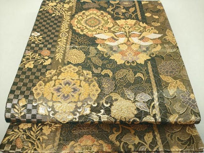 平和屋着物▼佐賀錦　六通柄袋帯　正倉院花鳥文　金糸　正絹　逸品　DABL5024ps
