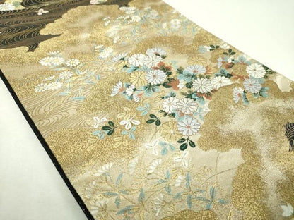 平和屋着物▼六通柄袋帯　雲取り流水花文　金銀糸　正絹　逸品　DABL5030ps