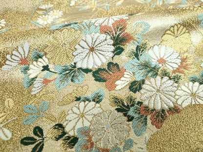 平和屋着物▼六通柄袋帯　雲取り流水花文　金銀糸　正絹　逸品　DABL5030ps