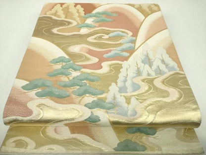 平和屋着物▼六通柄袋帯　遠山風景　金糸　正絹　逸品　DABL5040ps