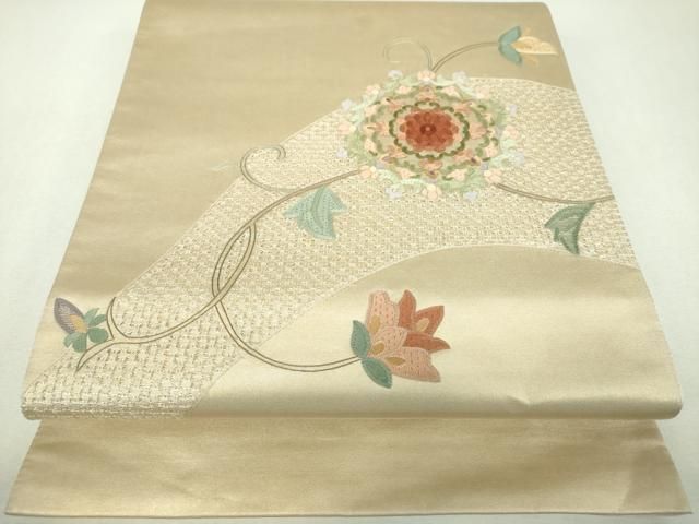 平和屋着物▼太鼓柄袋帯　正倉院更紗花文　金糸　正絹　逸品　DABL5041ps