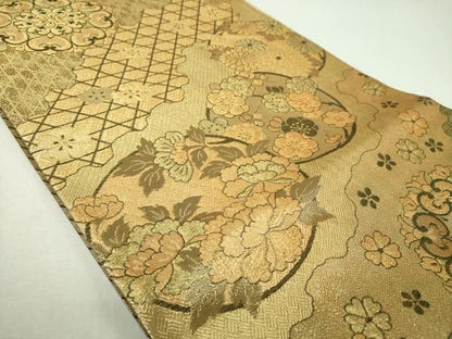 平和屋着物▼佐賀錦　両面　六通柄袋帯　正倉院花丸文　金糸　正絹　逸品　DABL5049ps