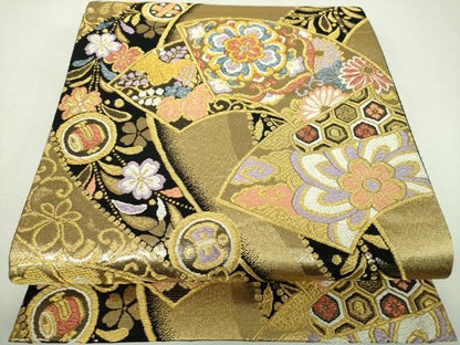 平和屋着物▼六通柄袋帯　唐織　地紙宝尽くし花文　金糸　正絹　逸品　DABL5050ps