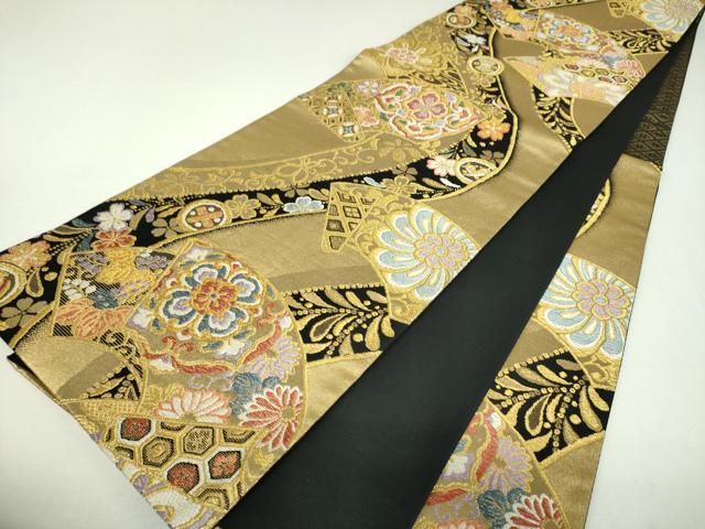 平和屋着物▼六通柄袋帯　唐織　地紙宝尽くし花文　金糸　正絹　逸品　DABL5050ps