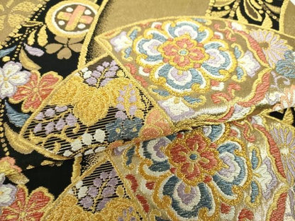 平和屋着物▼六通柄袋帯　唐織　地紙宝尽くし花文　金糸　正絹　逸品　DABL5050ps