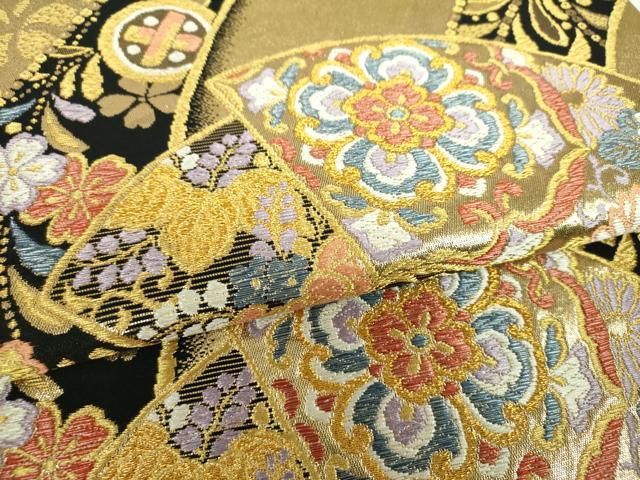 平和屋着物▼六通柄袋帯　唐織　地紙宝尽くし花文　金糸　正絹　逸品　DABL5050ps