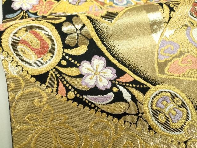 平和屋着物▼六通柄袋帯　唐織　地紙宝尽くし花文　金糸　正絹　逸品　DABL5050ps