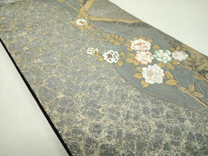 平和屋着物▼六通柄袋帯　草花間道　金糸　正絹　逸品　DABL5052ps