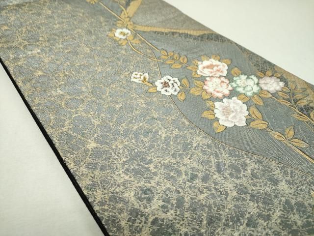 平和屋着物▼六通柄袋帯　草花間道　金糸　正絹　逸品　DABL5052ps