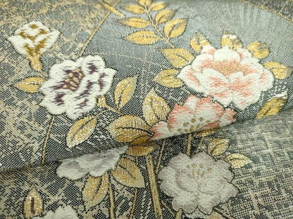 平和屋着物▼六通柄袋帯　草花間道　金糸　正絹　逸品　DABL5052ps