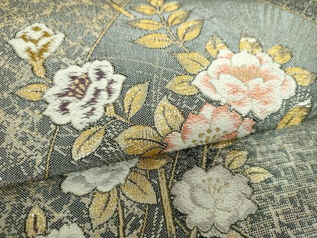 平和屋着物▼六通柄袋帯　草花間道　金糸　正絹　逸品　DABL5052ps