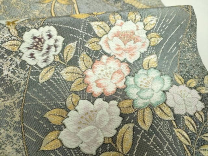 平和屋着物▼六通柄袋帯　草花間道　金糸　正絹　逸品　DABL5052ps