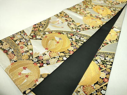 平和屋着物▼六通柄袋帯　宝尽くし花文　若松葉丸文　金銀糸　正絹　逸品　DABL5053ps