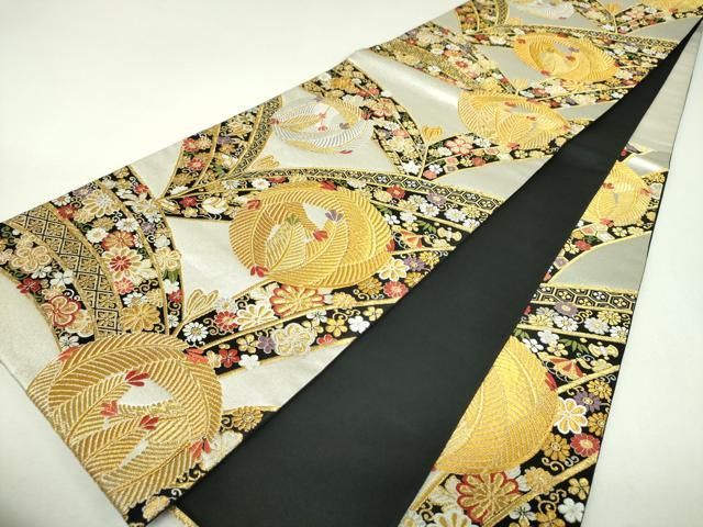 平和屋着物▼六通柄袋帯　宝尽くし花文　若松葉丸文　金銀糸　正絹　逸品　DABL5053ps