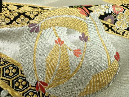 平和屋着物▼六通柄袋帯　宝尽くし花文　若松葉丸文　金銀糸　正絹　逸品　DABL5053ps