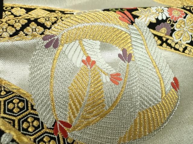 平和屋着物▼六通柄袋帯　宝尽くし花文　若松葉丸文　金銀糸　正絹　逸品　DABL5053ps