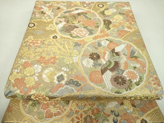 平和屋着物▼六通柄袋帯　唐織　鳳凰鏡吉祥文様　金糸　正絹　逸品　DABL5055ps