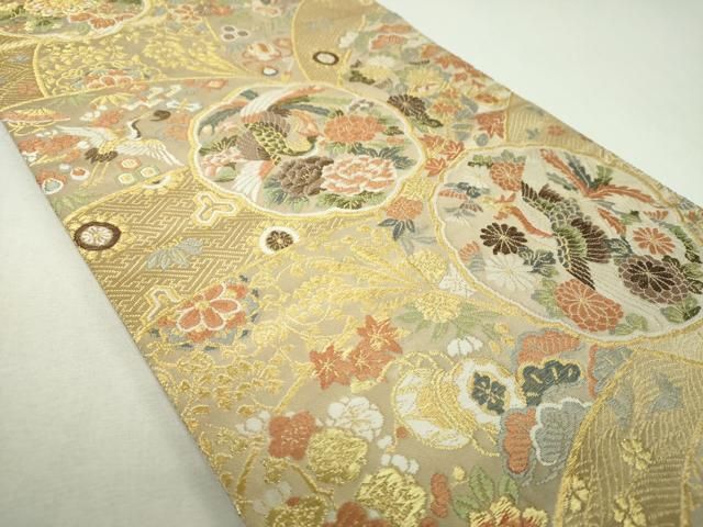 平和屋着物▼六通柄袋帯　唐織　鳳凰鏡吉祥文様　金糸　正絹　逸品　DABL5055ps