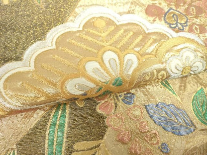 平和屋着物▼両面　六通柄袋帯　吉祥花松文　金銀糸　正絹　逸品　DABL5059ps