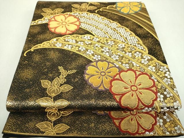 平和屋着物▼六通柄袋帯　立波花文　金銀糸　正絹　逸品　DABL5069ps