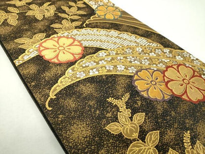 平和屋着物▼六通柄袋帯　立波花文　金銀糸　正絹　逸品　DABL5069ps