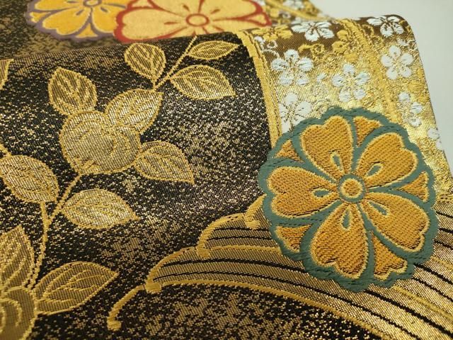 平和屋着物▼六通柄袋帯　立波花文　金銀糸　正絹　逸品　DABL5069ps