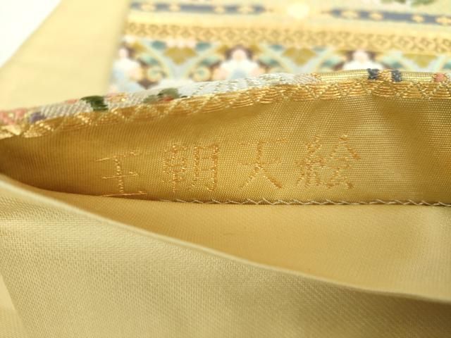 平和屋着物▼六通柄袋帯　唐織　王朝天絵　金糸　正絹　逸品　DABL5080ps