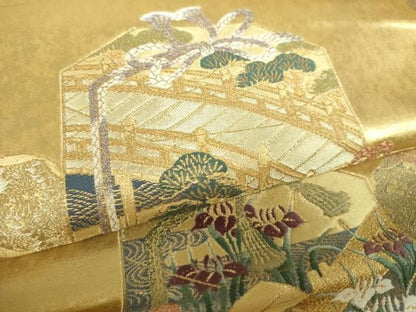 平和屋着物▼六通柄袋帯　平安建都千二百年記念　貝桶花文　金銀糸　引箔　正絹　逸品　DABL5083ps