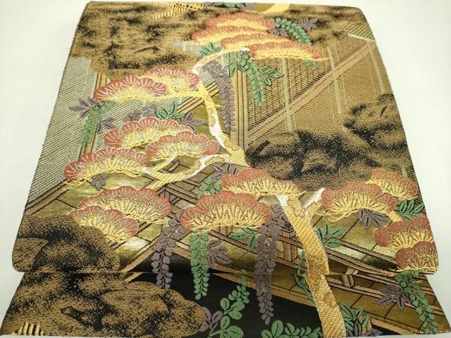 平和屋着物▼六通柄　本袋帯　匠琳　風景松藤文　金銀糸　正絹　逸品　DABL5084ps