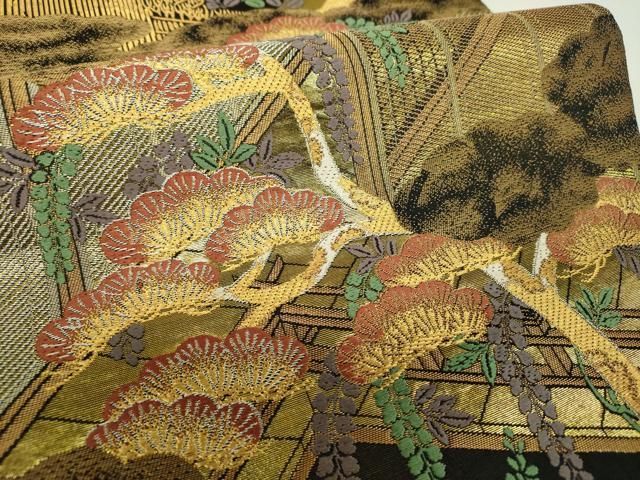 平和屋着物▼六通柄　本袋帯　匠琳　風景松藤文　金銀糸　正絹　逸品　DABL5084ps