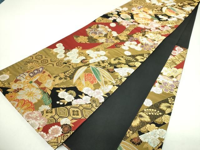 平和屋着物▼六通柄袋帯　唐織　彩苑花舞錦　金銀糸　正絹　逸品　DABL5089ps