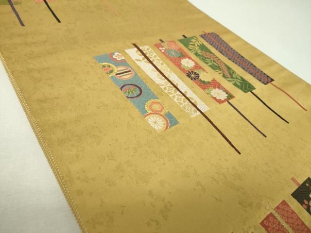 平和屋着物▼六通柄袋帯　唐織　扇面花文　金糸　引箔　正絹　逸品　DABL5100ps