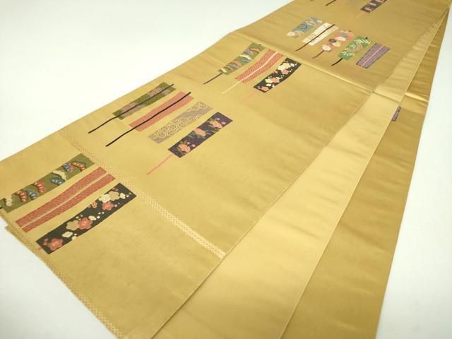 平和屋着物▼六通柄袋帯　唐織　扇面花文　金糸　引箔　正絹　逸品　DABL5100ps