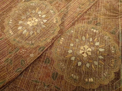 平和屋着物●極上　中国三大刺繍　スワトウ刺繍　汕頭刺繍　総刺繍　袋帯　紬地　正倉院花文　正絹　逸品　DABL5134ps