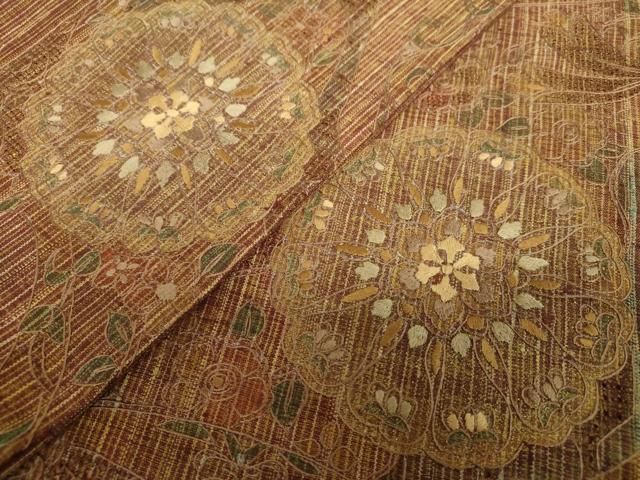 平和屋着物●極上　中国三大刺繍　スワトウ刺繍　汕頭刺繍　総刺繍　袋帯　紬地　正倉院花文　正絹　逸品　DABL5134ps