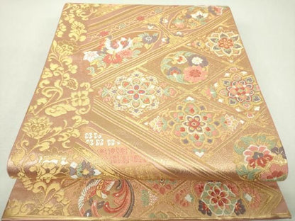 平和屋着物▼六通柄袋帯　唐織　正倉院鳳凰花文　金糸　正絹　逸品　DABL5171ps
