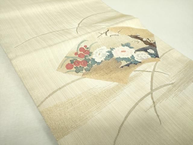 平和屋着物●太鼓柄袋帯　すくい織　地紙花文　金銀糸　正絹　逸品　DABL5250ps