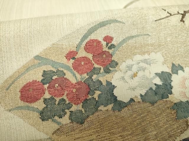 平和屋着物●太鼓柄袋帯　すくい織　地紙花文　金銀糸　正絹　逸品　DABL5250ps