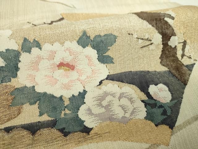 平和屋着物●太鼓柄袋帯　すくい織　地紙花文　金銀糸　正絹　逸品　DABL5250ps