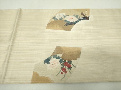 平和屋着物●太鼓柄袋帯　すくい織　地紙花文　金銀糸　正絹　逸品　DABL5250ps