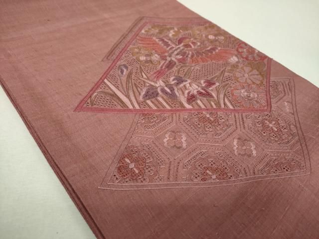 平和屋着物●中国三大刺繍　スワトウ刺繍　汕頭刺繍　相良刺繍　総刺繍　太鼓柄袋帯　紬地　蜀江花鳥文　正絹　逸品　未使用　DABL5263ps