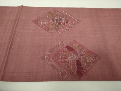 平和屋着物●中国三大刺繍　スワトウ刺繍　汕頭刺繍　相良刺繍　総刺繍　太鼓柄袋帯　紬地　蜀江花鳥文　正絹　逸品　未使用　DABL5263ps