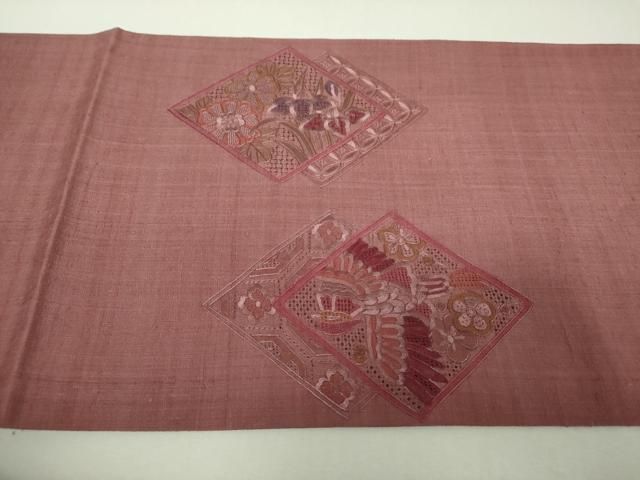 平和屋着物●中国三大刺繍　スワトウ刺繍　汕頭刺繍　相良刺繍　総刺繍　太鼓柄袋帯　紬地　蜀江花鳥文　正絹　逸品　未使用　DABL5263ps