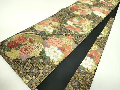 平和屋着物●六通柄　本袋帯　唐織　蜀江花丸文　黒地　金糸　正絹　逸品　DABL5302ps