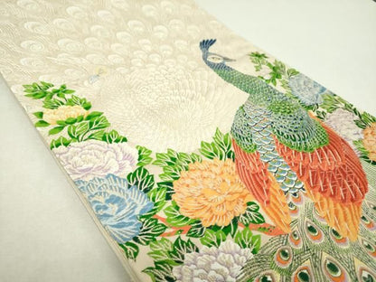 平和屋着物▼六通柄袋帯　唐織　孔雀文　金糸　正絹　逸品　DABL5328ps
