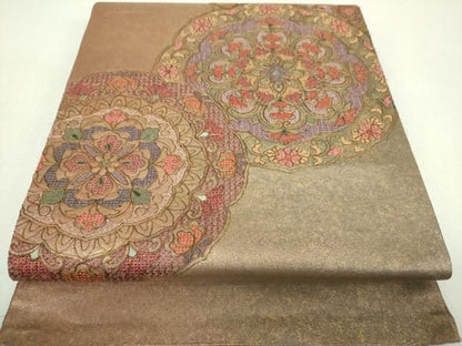 平和屋着物▼中国三大刺繍　スワトウ刺繍　汕頭刺繍　総刺繍　太鼓柄袋帯　駒刺繍　正倉院花文　金糸　引箔　正絹　逸品　DABL5338ps