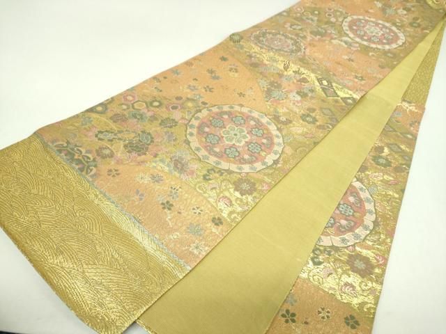 平和屋着物▼六通柄袋帯　正倉院花文　金糸　正絹　逸品　DABL5340ps